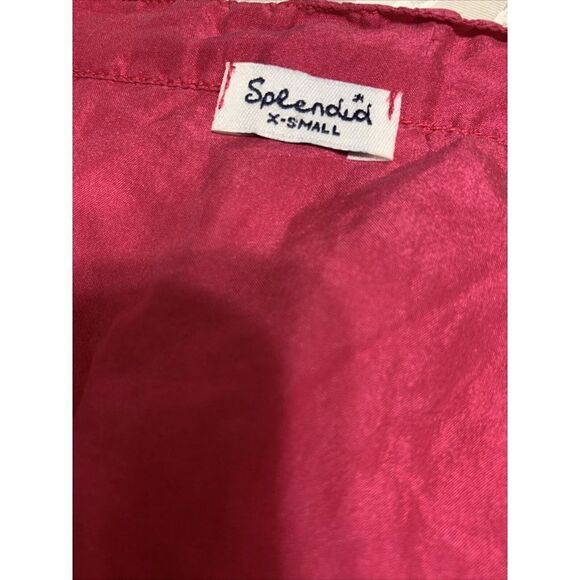 Splendid Womens Solid Bright Pink Silk Long Sleeve Top v Neck career Xs - Picture 3 of 4